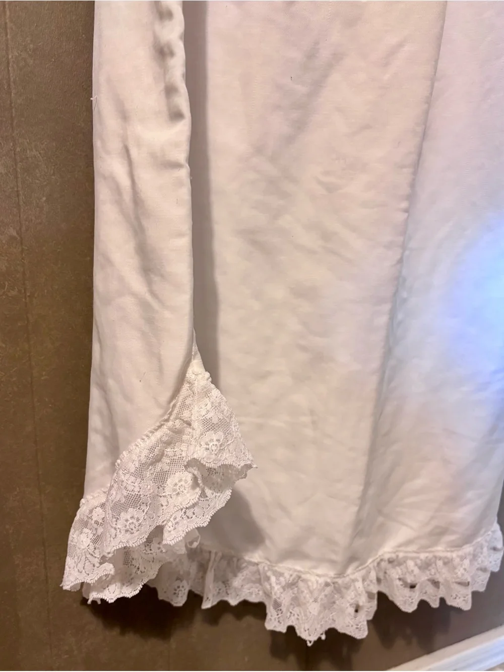 Vintage Handmade White Lace-Trim Nightgown with Pink Ribbon | Cottagecore